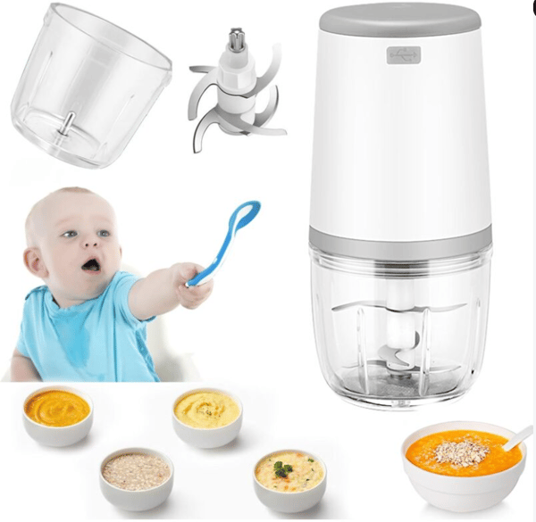 Mini Babymad Blender, Mini Madprocessor, 300ml Babyblender, Mini Elektrisk Hakker, Mini Madprocessor med USB Opladning, Elektrisk Blender til Ki