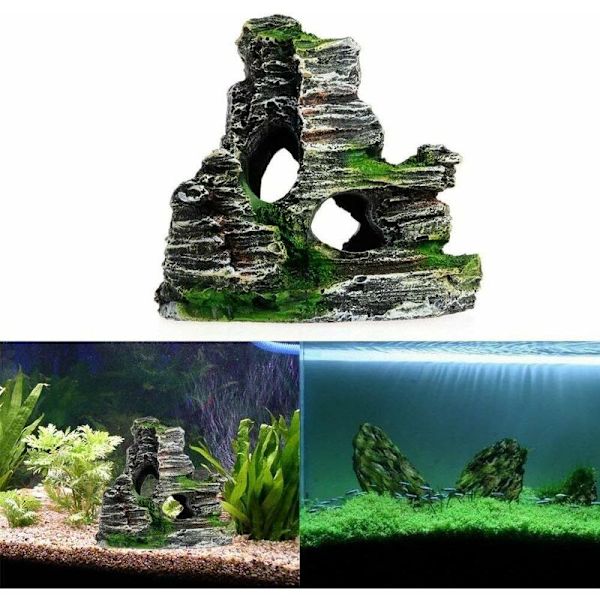 1 pakke harpiks akvarium fjellformasjon gjemmested hule stein dekor undervanns S