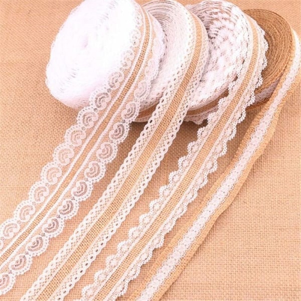 4 kpl säkkikangasnauha valkoisella pitsillä Vintage säkkikangaspitsinauha ompelemiseen tee-se-itse