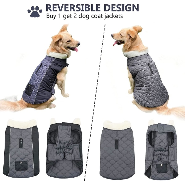 Dog Coat Jackets, Waterproof Reversible Winter Dog Clothes, Adjus