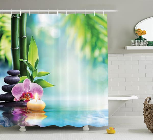 Spa badeforheng, ikoniske spafunksjoner, med stearinlys og bambus, P