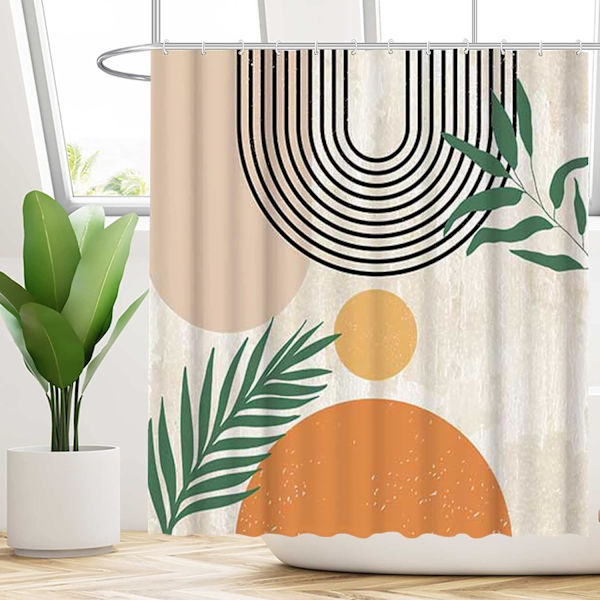 Mid Century Abstrakt Duschdraperi Boho Arch Sol Beige Modern Minimalistisk Hem Badkar Badrum Gardiner Dekor Set Tvättbar Hållbar Polyestertyg 72\"x72\"