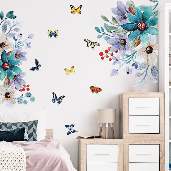 Avtagbar blomma fjäril väggdekal/3D-väggkonst dekal hem-de