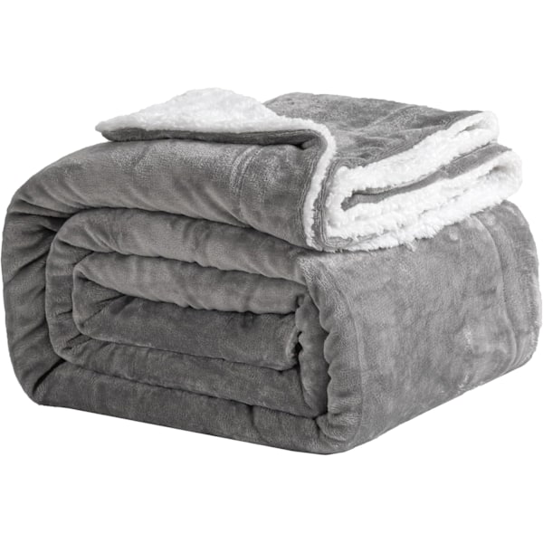 Grå Fleece Tæppe - Sherpa Tæppe - til Sofa - Varm - til Vinter (Grå, 70x100cm)