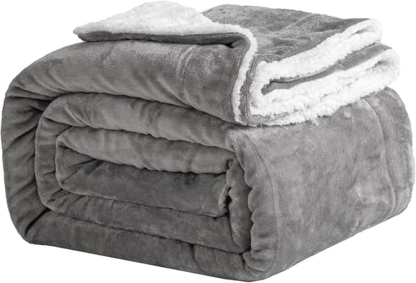 Grått fleeceteppe - Sherpateppe - til sofa - Varmt - til vinter (Grå, 70x100cm)