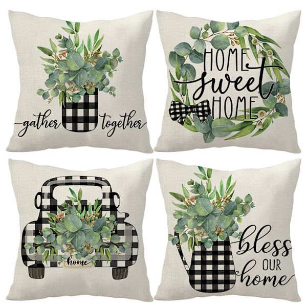 Set med 4 st vårväxtmönster kuddfodral 45x45cm