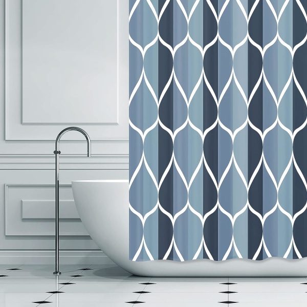 Ægæisk Blå Stof Badeforhæng 120 x 180CM, Vandtæt Design og Polyester, Hurtigtørrende, Tung Vægt, Bruseforhængssæt til Badeværelse, Holdbart og Vaskbart med 12 Kroge