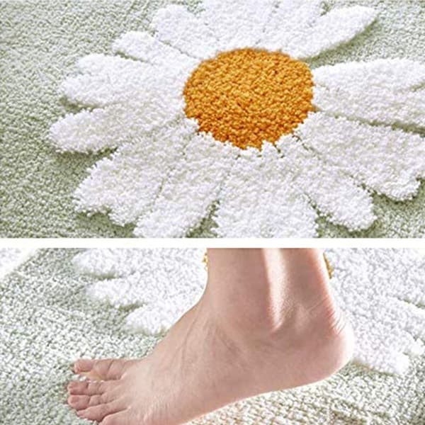 Badrumsmatta, badrumsmatta, fluffig mikrofiber badrumsmatta, halkfri golvmatta (Mintgrön Daisy, 45x65cm)