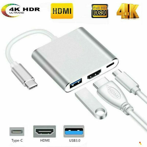 Type-C til HDMI+USB HD-kabel Docking Station 3 i 1 Adapterkabel