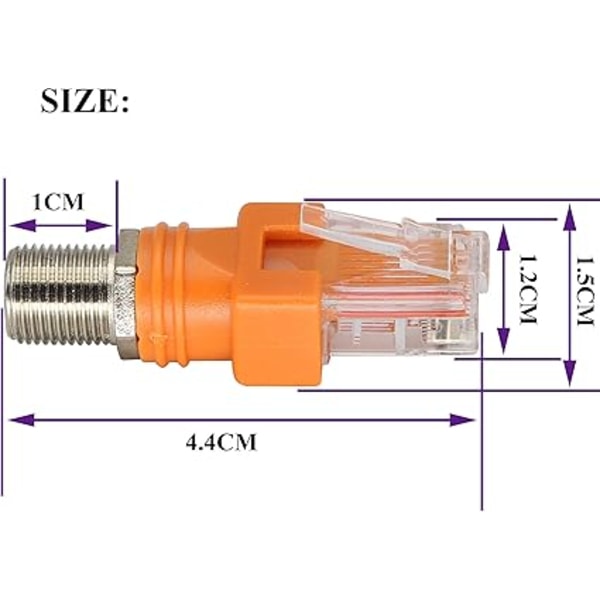 RJ45-uros-naaras RF-Ethernet-koaksiaalimuunninsovitin linjan testaajille, linjan löytäjille, linjan ilmaisimille ja muille havaitsemislaitteille (2-pakkauksessa/F-uros)