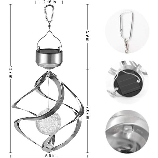 LED solcellsdriven roterande vindklockor hängande spiralformade solcellslampor utomhus