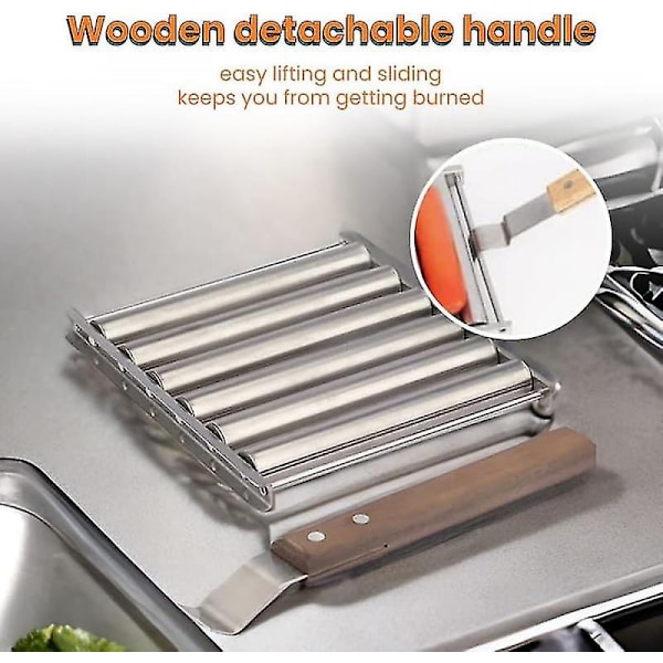 Pølsegriller for Grill, Pølsegriller Grill Rist i Rustfritt Stål med Ekstra Langt Trehåndtak, BBQ Pølsegriller for Jevn Tilberedning