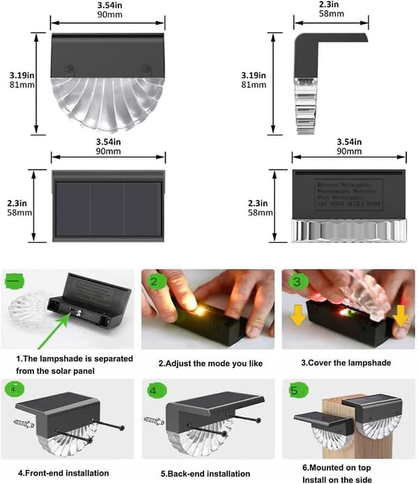 4-pack solcellslampor för trappsteg, vattentäta LED-solcellslampor för utomhusbruk