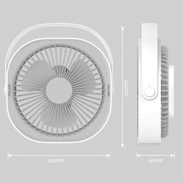 1 bit USB fläkt, 200X220X66 mm bordsfläkt, bärbar tyst uppladdningsbar fläkt, 360°