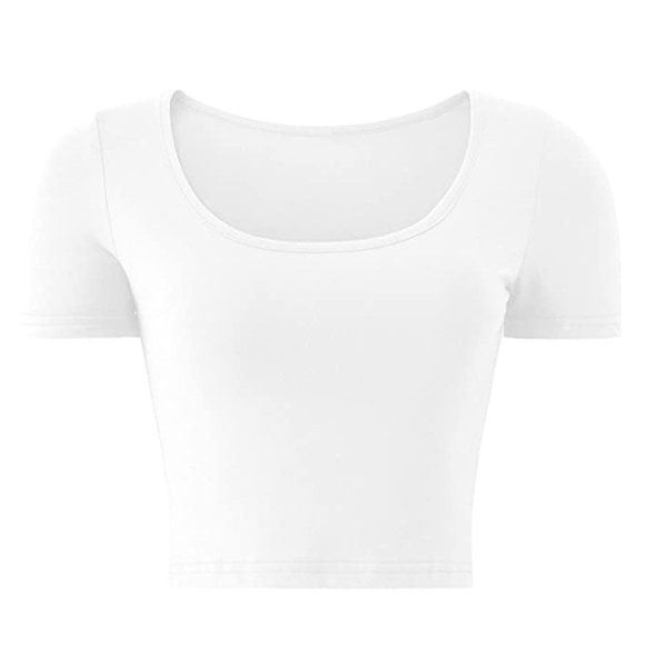 Lätt Crop Top Slim Fit Stretch Sports Shirt (Vit