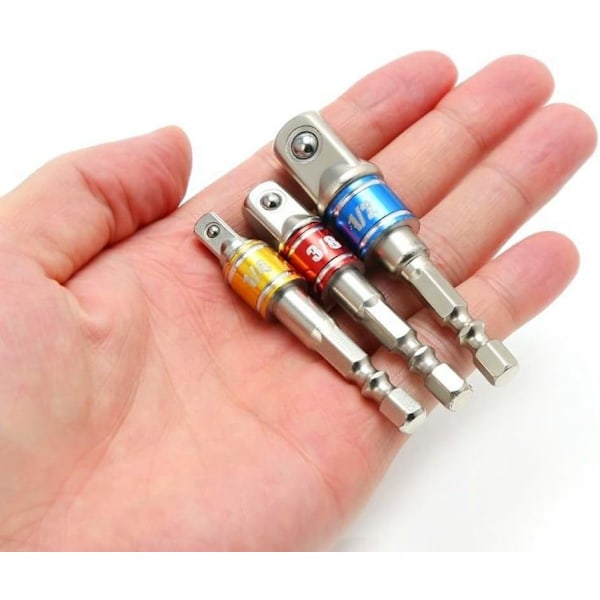 Hylshållare Adaptrar på Borr/Slagskruvdragare. Set med 3 fyrkantsfäste chuckadaptrar 1/4\", 1/2\", 3/8\"