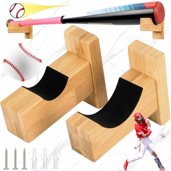 Basebollträhållare, Horisontell Visning, Trä Basebollträhållare, Massiv Handgjord, med Filtfoder och Väggfäste för Trä