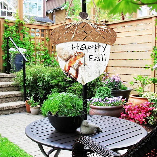Happy Fall Skilt Træ Efterår Høst Ornamenter Veranda Forreste Dør Th