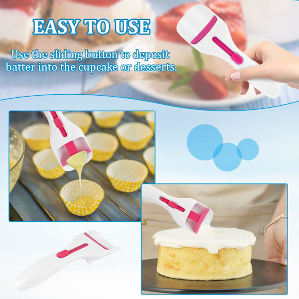 Kakedeigfordelingsøse, en-trykks glideknapp melpasta dispenser deigøse for DIY-baking (1 stk)