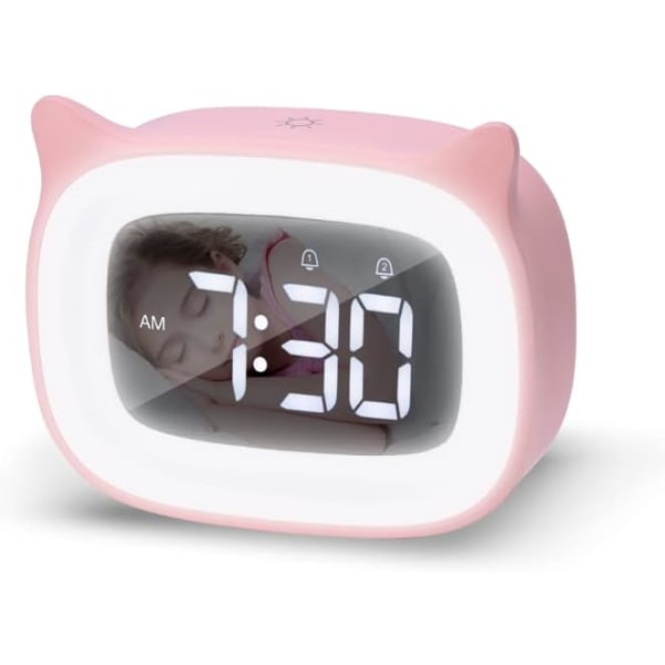 Digital klocka för barn, rosa kattklocka, vacker klocka med