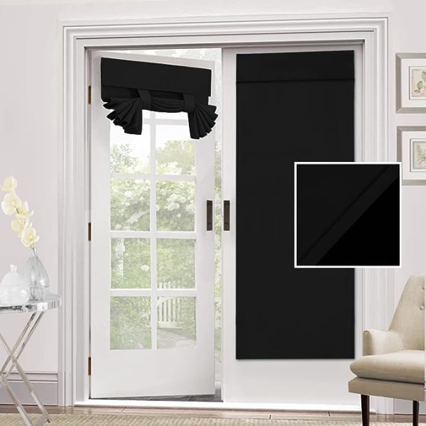 Mörkläggningsgardin för franska dörrar, insynsskydd, franska dörrar, ljusblockerande gardin för skjutdörrar i glas, värmeisolerande upphängningsbar nyans, 26x68 tum, 1 panel, jettsvart
