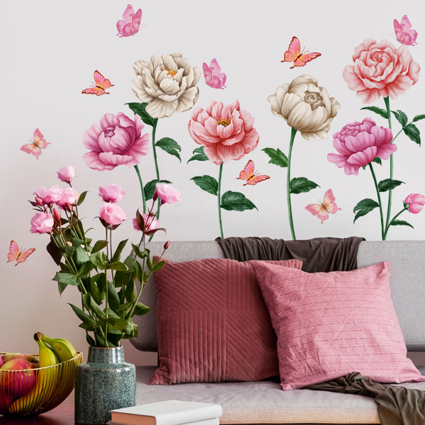 En set väggdekaler Konst väggmålning Blommor Fjärilar PVC-dekal fo