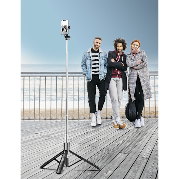 163,5 CM Selfie Stick, Smartphone Tripod, Udvidbar Selfie Stick Telefon Tripod med Fjernbetjening og Mobiltelefonholder Kompatibel med iPhone/Samsung