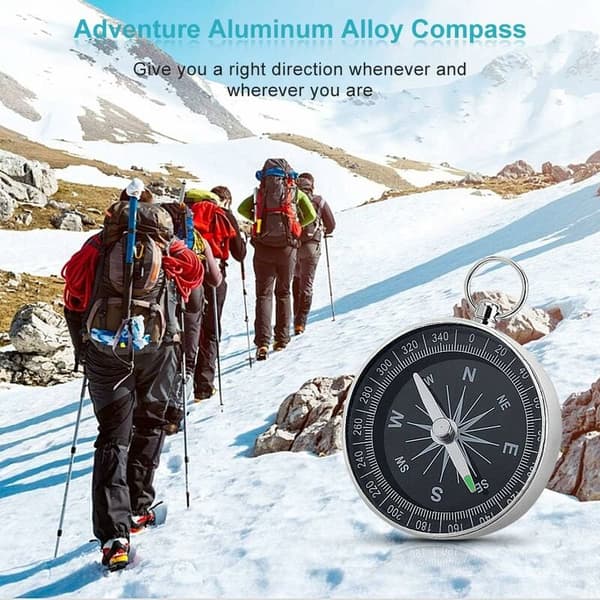 Campingkompass, utomhuskompass, silver bärbar fickkompass