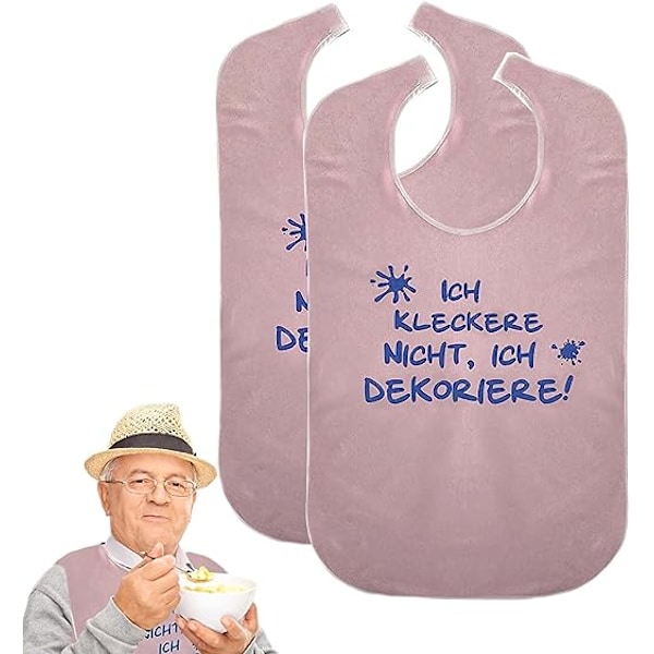 Voksenbleie, 2 stk. ICH KLECKER NICHT, ICH DEKORIERE! Vaskbar seniorbleie Stor bleie Vanntett seniorbleie Borrelåslukning Lys rosa