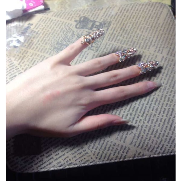 Kvinder Mode Bowknot Nail Ring Charm Crown Flower Crystal Finger Nail Ringe