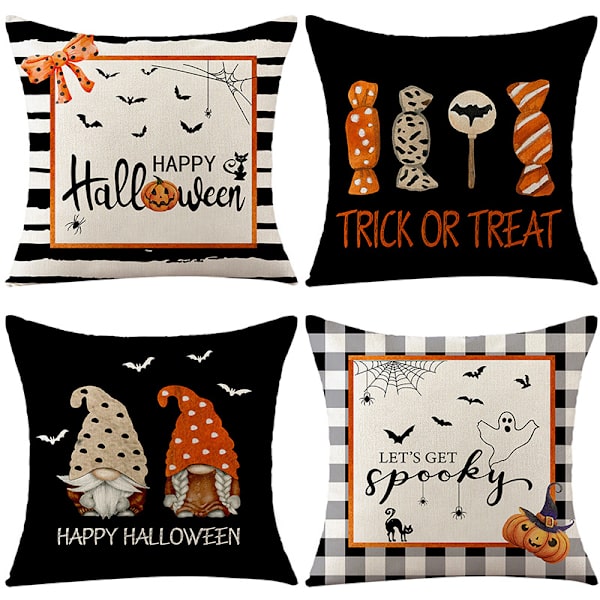 Set med 4 høstgresskar dekorative putetrekk Sofa putetrekk for Halloween Thanksgiving Day Fall Harvest Hjemmedekorasjon, Myk bomull