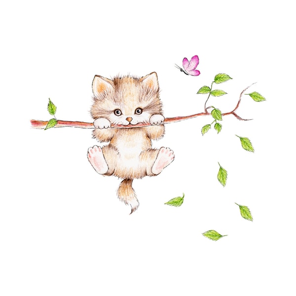 Cartoon söt katt gren väggdekal avtagbar kattunge väggdekal