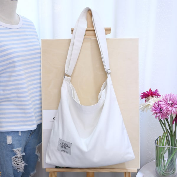 Enkel axelväska i canvas för kvinnor, retro, casual, stor