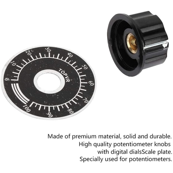 5 stk. 6mm/27mm Potentiometer Knob Potentiometer Knurlede Knapper Volumenkontrol Drejeknap med Digitalt Skala Plade MF-A03