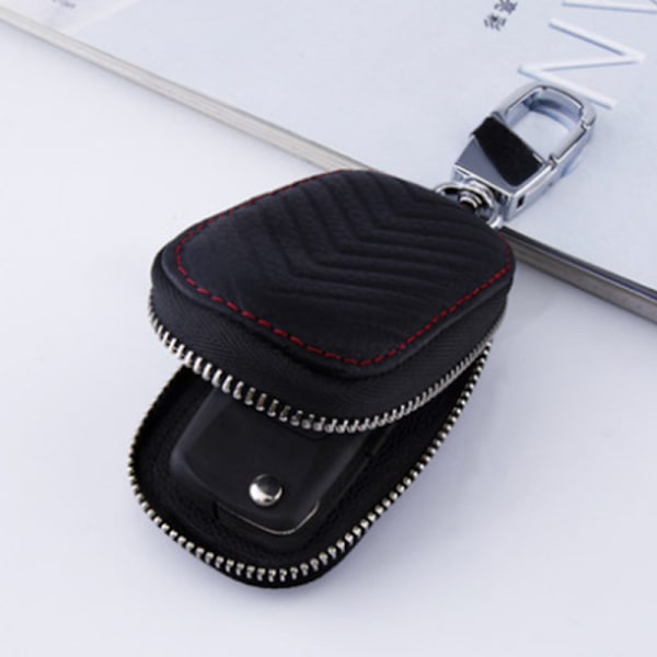 Auton avaimen nahkainen kotelo, kannettava avaimenperän nahkainen kotelo ja minikolikkotasku, metallikoukku ja vetoketju, auton avaimen suojakotelo - Musta（14*5.5cm）