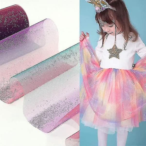 1 st Rainbow Gradient Glitter Tulle Rulle Tyg Band Tulle Ribb