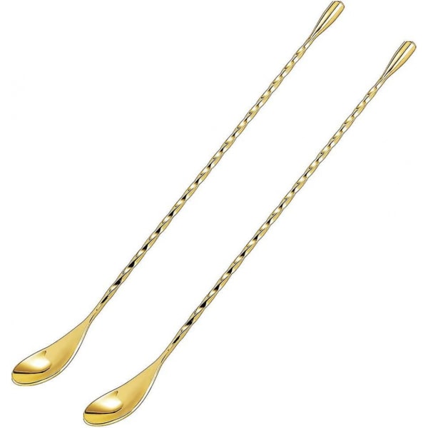 12in Mixing Spoon Stainless Steel, 2pcs Spiral Pattern Gold