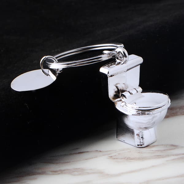 1 st Mini Toalett Nyckelring Metall Nyckelring Nyckelring Nyckelbricka Silver