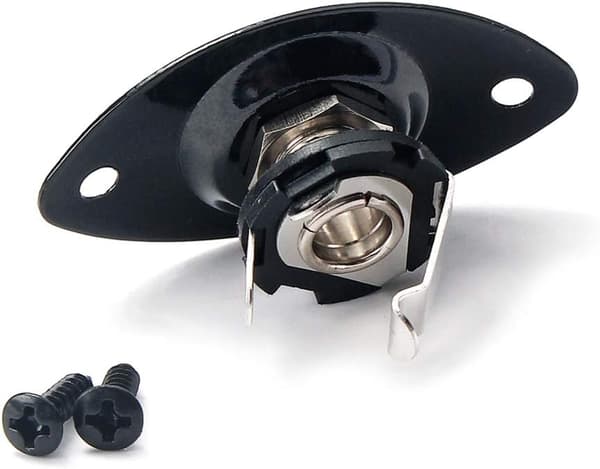 Oval metalplade til elguitar (sort) - Med 6,35 mm jack