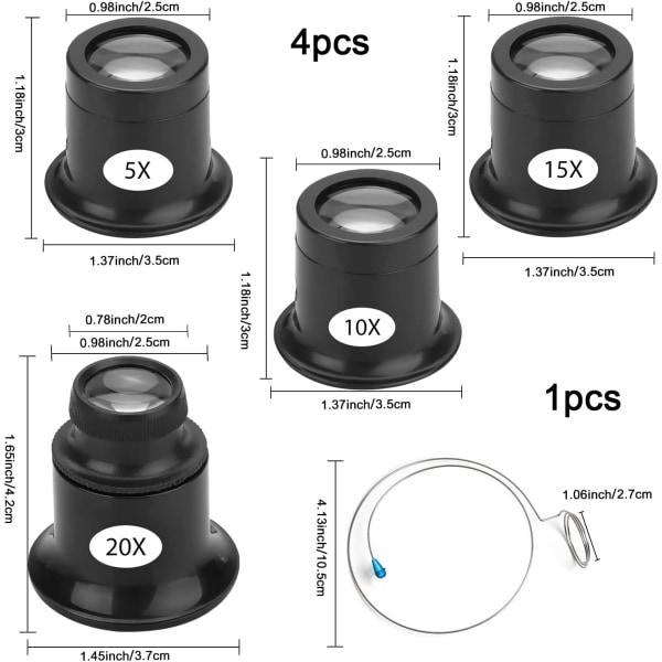 Sett med 4 juvelerlupper Urmakerlup 5X 10X 15X 20X Eye Wea