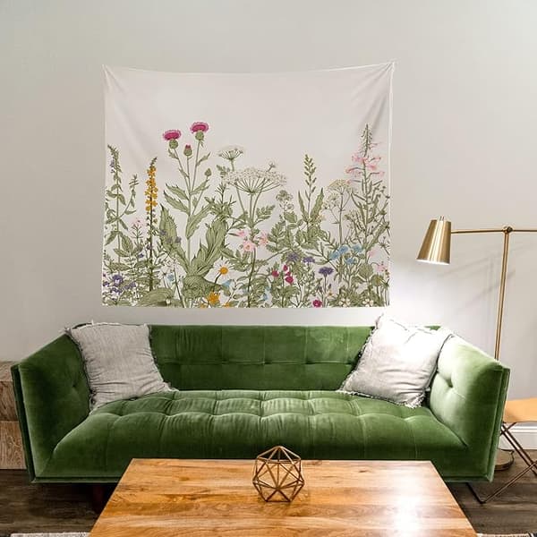 Farverig Blomstergobelin Vildblomstergobelin til Soveværelse Botanisk