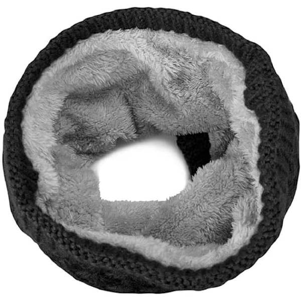 Vinterhalsduk för tjejer, stickad halsvärmare med fleecefoder, varm halskrage, tjock halsduk, rund halsduk för kvinnor och män, svart
