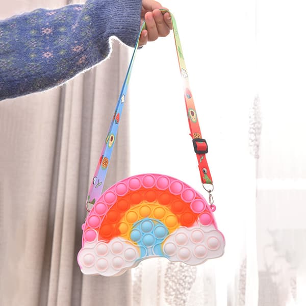 Crossbody tasker til piger og kvinder med strop, Cloud & Rainbow Push Bubble Its