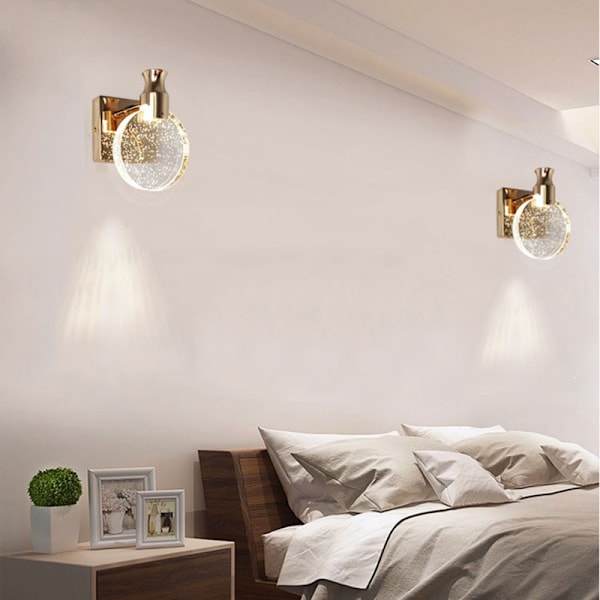Kristallvägglampa, lyxig nordisk stil inomhusvägglampa, kreativ rund vägglampa för sovrum, sängbord, vardagsrum, badrum, byrå, korridor