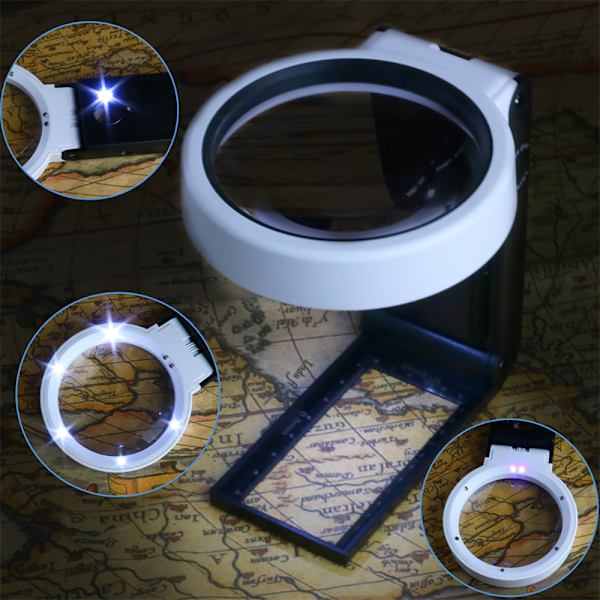 1 stk leselupe, opplyst forstørrelsesglass med LED-lys