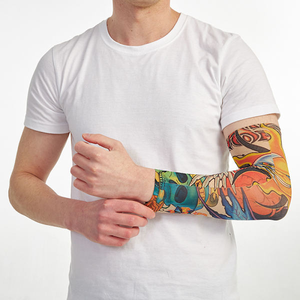 Falska tatueringsärmar, 6 st fashion nylon armskydd mjuka andningsbara sportarmskydd snabb torkning solskydd sleevelet stretchiga armkylskydd