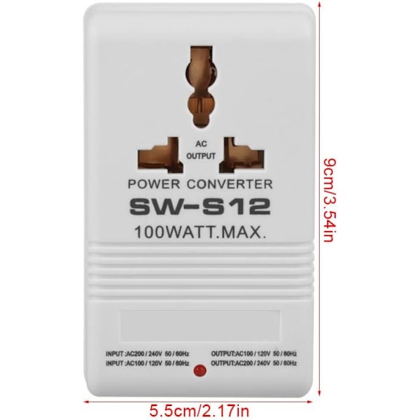 100W Strømomformer AC 110V/120V til 220V/240V Trinn opp og ned Spenningsomformer Reiseadapter Transformer