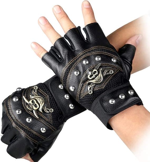 Sorte nittehandsker steampunk gotiske handsker punk tøj nitte mo