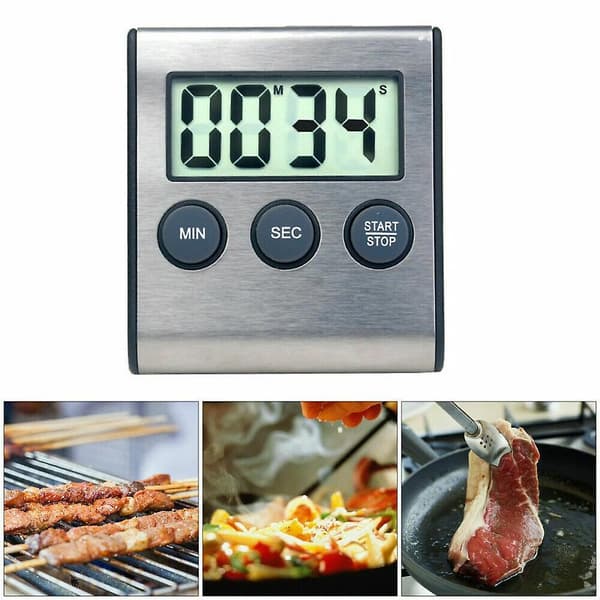 Kökets miniklocka Timer 24-timmars nedräkningstimer, silver