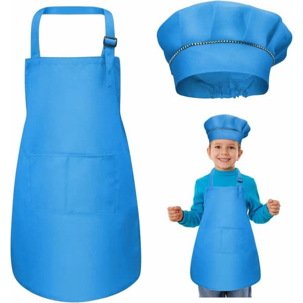 Barnförkläde och kockmössa set, justerbara förkläden för barn